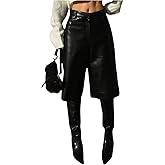 WDIRARA Women's Goth Punk Faux Leather Wide Leg Shorts Loose Knee Length Shorts