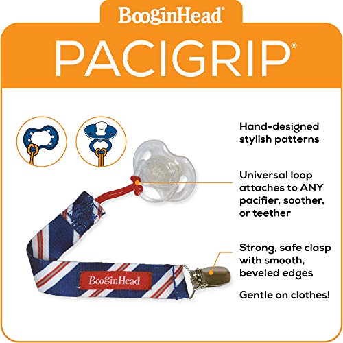BooginHead Baby Newborn PaciGrip Pacifier Clip, Holder, Toy, Teether, Soothie, Universal Loop Boy, Blue Tie, Red White and Blue (Certified Refurbished)