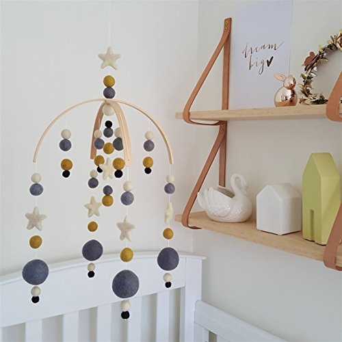 Star Baby Mobile by TIK Tak Design Co â€“ Felt Ball Mobile for Your Boy Or Girl Babies Bed Room â€“ 100% NZ Wool - Designer Colors to Match Your Nursery and Delight Your Child (Gold Dust)