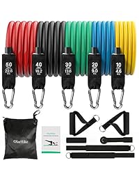 OlarHike Juego de 13 bandas de resistencia, incluye 5 bandas de ejercicio apilables con anclaje de puerta, correas de tobillo, funda de transporte y guía electrónica   para entrenamiento de resistencia, terapia física, entrenamientos en el hogar, yoga,