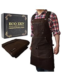 Delantal de lona encerada con bolsillos impermeable, totalmente ajustable para adaptarse cómodamente a hombres y mujeres, tamaño S a XXL, resistente delantal para dar protección y durar toda una vida.