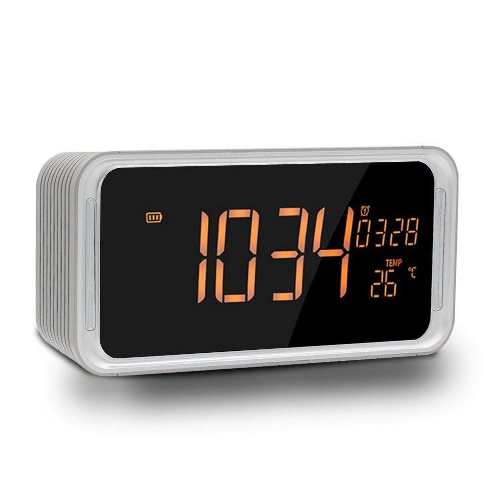 Portable Bluetooth Speaker, XPLUS 4.2 Wireless Bluetooth Speakers with LED Display, Hands-Free Phone Calling, FM Radio,Time,Date,Temperature,Snooze Function Double Alarm Clock (Grey)