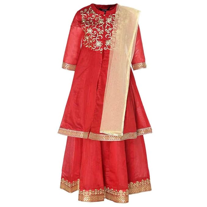 Girl's Synthetic Salwar Suit Set (206114151_Red_4 Years)