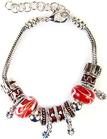 Zedora Stainless Steel Charm Bracelet - Red with Design