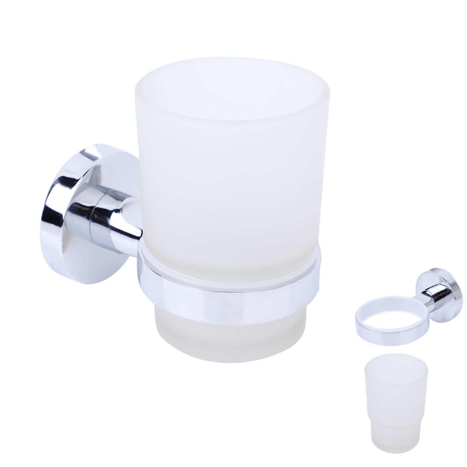 Wall Mounted Toothbrush Tumbler Holder, Toothbrush Holder Toothbrush Glass Tumbler with Stand Metal Glass Tumbler Stand with Toothbrush Cup for Bathroom (Round Base)