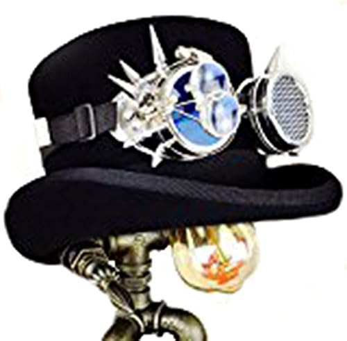 Punk HATS GEANBAYE 100% Wool With Matel Accessories Vintage Steampunk Hat Victorian Gears Glasses (Black)