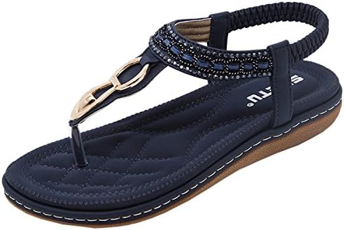 D2C Beauty Women's Bohemian Rhinestone Thong Flat Sandals - Navy 9 M US