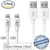 OnyxVolt [Apple MFi Certified] 10 Ft Lightning Cord Charging Cable for iPhone 7, 6, 5, iPod 7, iPad Mini, Mini 2, Mini 3, iPad 4, iPad Air, iPad Air 2, 2 Pack - White - Unlimited