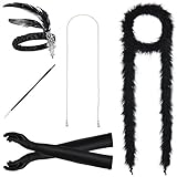 JustinCostume 1920s Accessories Headband Necklace Gloves Cigarette Holder, S