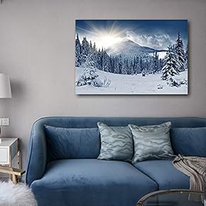 Winter Mountain Snow Covered Trees - Canvas Art Wall Art - 12" x 18"
