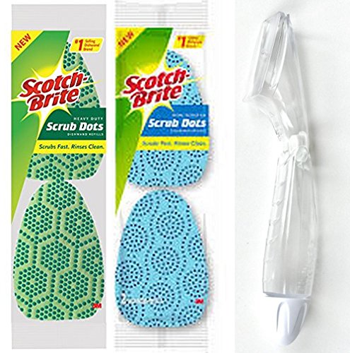 Scotch Brite Scrub Dots Dish Wand Plus Heavy Duty and Non-Scratch Pads Bundle