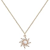 Teppdfann 14K Gold Plated & Silver Sun Opal Necklace with CZ Around Sun Pendant Necklace for Women Opal Jewelry Birthstone Necklace for Christmas Gift