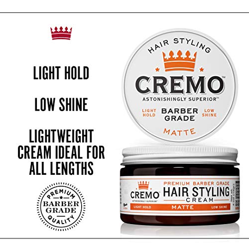 Cremo Premium Barber Grade Hair Styling Matte Cream, Light Hold, Low