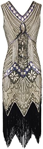 Palove Women's Flapper Dresses 1920s V Neck Beaded Fringed Great Gatsby Dress Latin Cocktail Vintage Dress S-XL