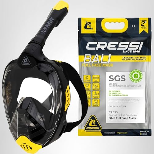Cressi Bali Full Face Snorkel Mask - Panoramic Diving Mask - Dry-Top Tech & Snorkel Set - Cam Mount & Scuba Diving Equipment