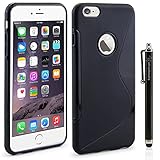 iPhone 6 Case - LK S Shape Slim TPU Gel Rubber Soft Skin Silicone Case Cover for iPhone 6 (4.7inch) + Stylus Pen (TPU - Black)