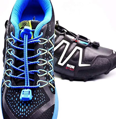 KP Outdoor No Tie Shoe Laces Toddlers - Kids & Adults - Boots/Shoes/ Converse/Sneakers Lock 2 Pairs Hiking Elastic Shoelaces - Navy Blue, Black