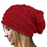 Women Knitted Hat, Malltop Winter Warm Crochet Beanie Folded Flanging Caps (Red)