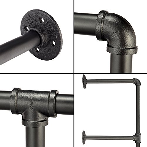 3S 4-Tiers Rustic Urban Style Metal Wall Mounted Iron Pipe Ledge Shelf, Bracket Pipe Wall Shelf DIY Storage Organizer (2 pcs),Black