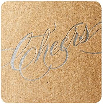 Natural Recycled Chipboard Cheers Coasters Letterpress with Silver
