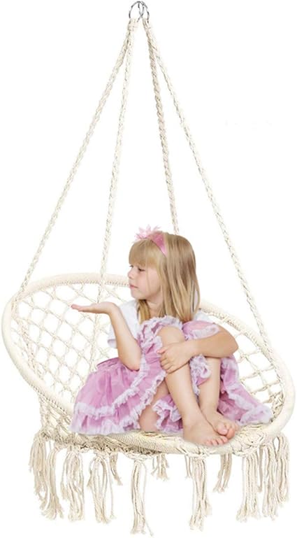 Hangesessel Mit Makramee Hangematte Aus Baumwollseil Fur Drinnen Und Draussen Fur Terrasse Garten Lesen Freizeit Amazon De Kuche Haushalt