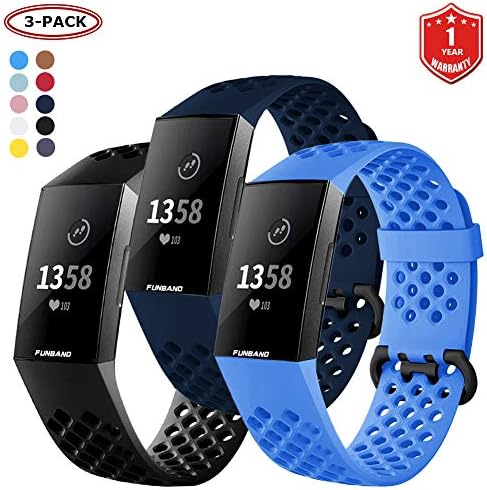 FunBand for Fitbit Charge 3 Strap Bands, Easy Adjust Breathable with Ventilation Holes Soft Silicone Sport Replacement Accessory Bracelet Straps for Fitbit Charge 3 Fitness Activity Wristband