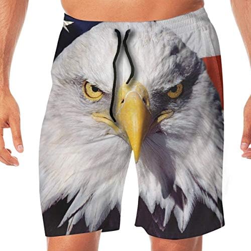 Funny Swim Trunks Men's Beach Pants Bald Eagle American Flag Quick Dry Beachwear Casual Athletic Water Pants