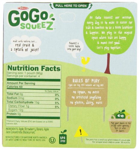 GoGo squeeZ Applesauce, Apple Strawberry, 48 Pouches (12 Boxes with 4 Pouches Each)