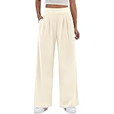 FireSwan Women's Wide Leg Pants Elastic High Waist Casual Palazzo Pants Trousers with Pockets