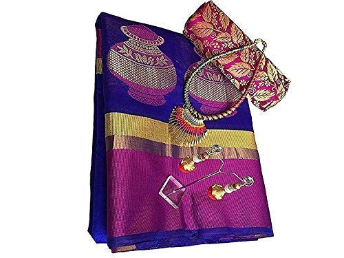 sareepopular cotton saree with blouse piece (bluematka_blue_free size)