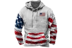 ZOCAVIA American Flag Hoodies for Men USA Graphic Hooded Sweatshirts Drawstring Western Ethnic Boys Pullover Tops