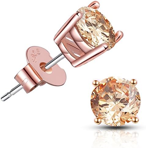 18K Gold Plated Round Cubic Zirconia Faux Diamond Earrings Sterling Silver Post Hypoallergenic Earrings for Women Men, in White Gold, Rose Gold and Yellow Gold, CZ 0.5 to 2.5ctw