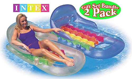 Intex King Kool Inflatable Lounge Blue & Pearlescent Silver Gift Set Bundle - 2 Pack, 63" X 33.5"