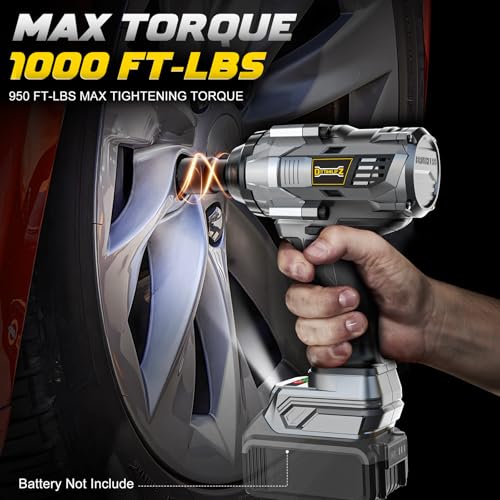 DIYtoolifz 1/2 inch Impact Wrench 1000Ft-lbs(1360N.m) Compatible with DeWalt 20v, Cordless High Torque 1/2'' Impact Driver with 4-Modes, LED Light, Brushless Impact Gun Car/Truck/Mower(Bare Tool)