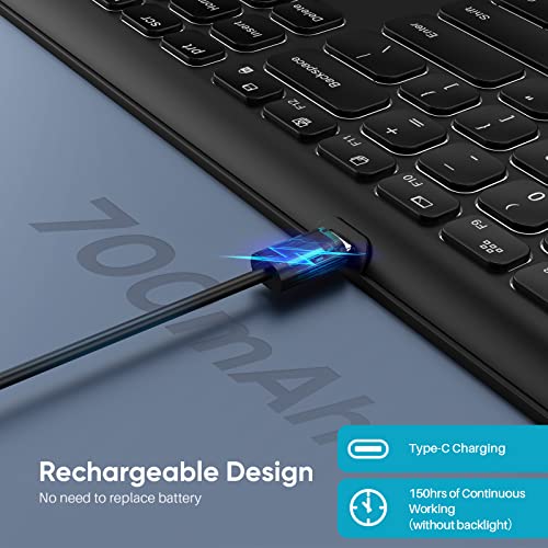 Qwecfly Wireless Keyboard, 2.4Ghz UltraSlim Rechargeable Backlit