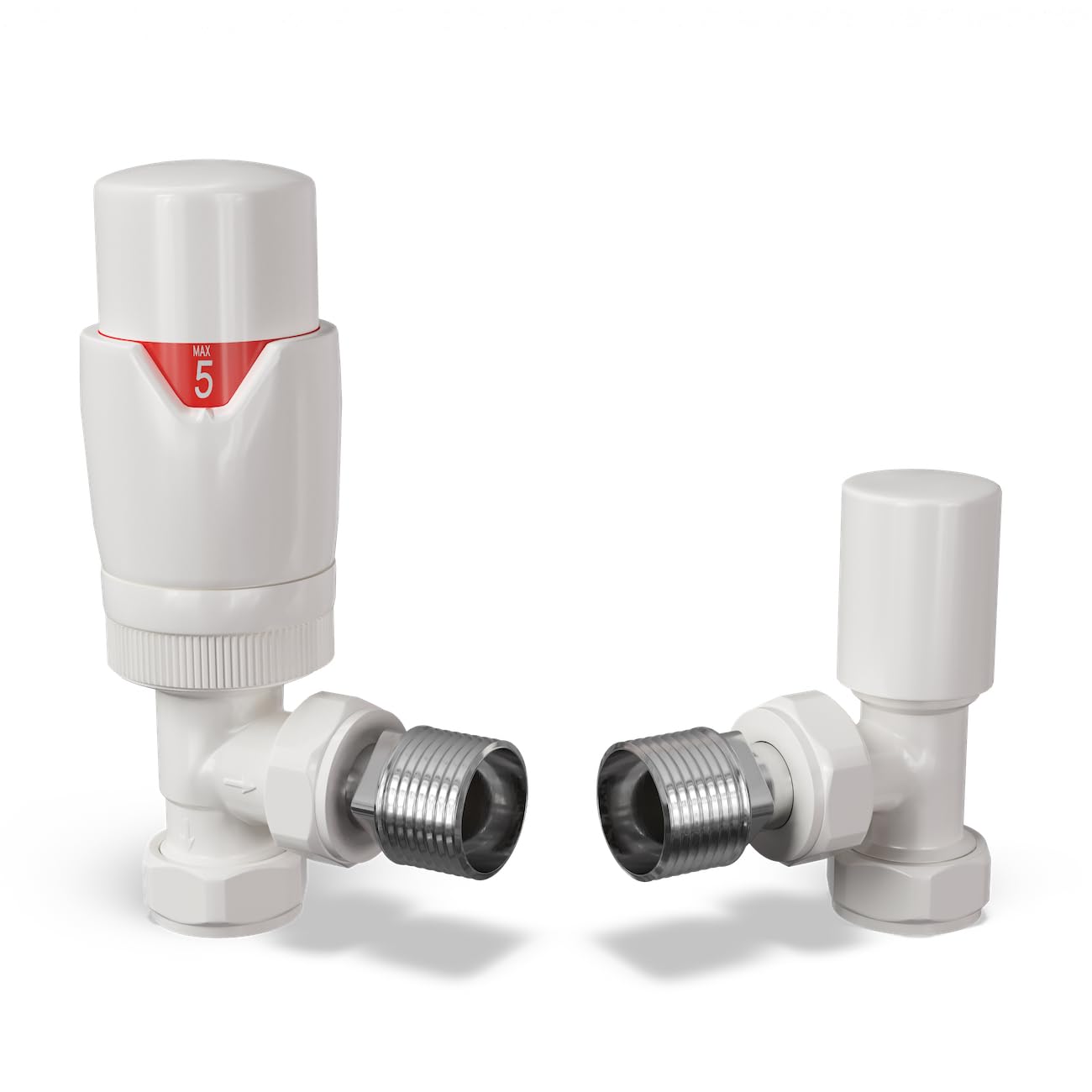 UK Radiators Thermostatic Radiator Valve (TRV) - 15mm Angled Lockshield - Glossy White Colour - Energy Saving 1/2" x 15mm Brass Angled Valve