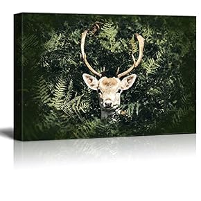 Print Landscape Deer Among Thick Leaves