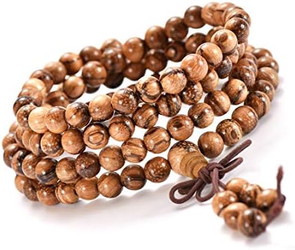 anzhongli Mala Beads Bracelet Necklace for Men Women 6mm 108 Prayer Beads for Meditation Yoga 6mm Natural Wood Beads Elastic Cord