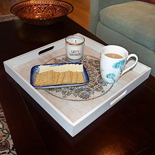 Decorative Wooden Serving Tray With Engraved Art, Ottoman Breakfast