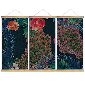 Hanging Poster NO Magnetic Wooden Framed,Green Leaves,Beautiful Flowers Home Wall Canvas Prints Decoration Ready to Hang - 18"x36"x3 Panels