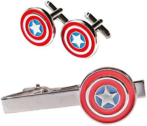 SuperBZ CAPTAIN AMERICA Silvertone/Enamel Tie Clip & Cufflinks Set (set) by SuperBZ