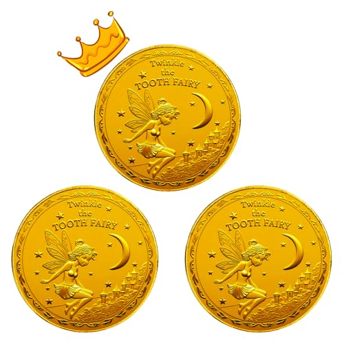 Tooth Fairy Coins for Lost Tooth Kids with Gold-Plated,1.7Inch, Set of 3