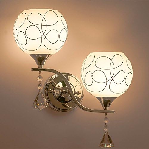 Double Head Milky White Modern LED Compatible Crystal Bath Wall Sconce Lighting Fixture Bedroom Bathroom Lamp (Chrome/Silver)