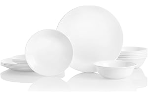 Corelle Vitrelle 18-Piece Service for 6 Dinnerware Set, Triple Layer Glass and Chip Resistant, Lightweight Round Plates and B