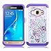 Galaxy Luna Case, Express 3 Case, J1 2016 Case,Elegant Choise Slim Dual Layer Armor Studded Rhinestone Bling Phone Case Cover with Flower Pattern for Samsung Galaxy Luna /J1 2016 (White/Purple)