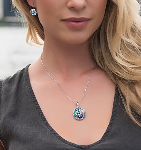 [Presented by Miss New York] Leafael "Ocean Bubble" Made with Swarovski Crystals Multi-stone Blue Purple Round Pendant Necklace Earrings Jewelry Set, Silver-tone, 18" + 2", Nickel/Lead Free, Gift Box