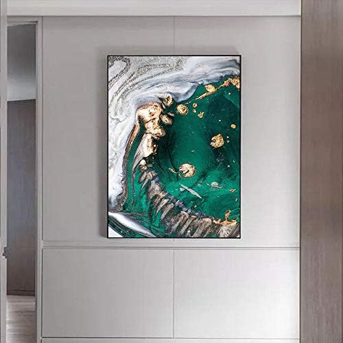 Swallow Nordic Modern Abstract Green Gold Foil Art Canvas Poster Abstract Painting Print Wall Picture for Living Room Decor-60x90cmx1 pcs no frame