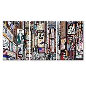 3 Piece Canvas Wall Art - Illustration of a Street in New York City - Modern Home Art Stretched and Framed Ready to Hang - 16"x24"x3 Panels