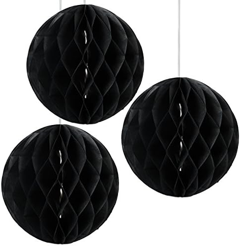 Floral Reef Set of 3 - 12" BLACK Tissue Paper Honeycomb Ball Pom Pom Flower Hanging Home Decoration Party Wedding
