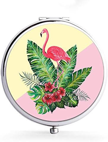 Makeup Mini Mirror Handhold Double Side Compact Travel Mirrors - Flamingo Banana Leaves